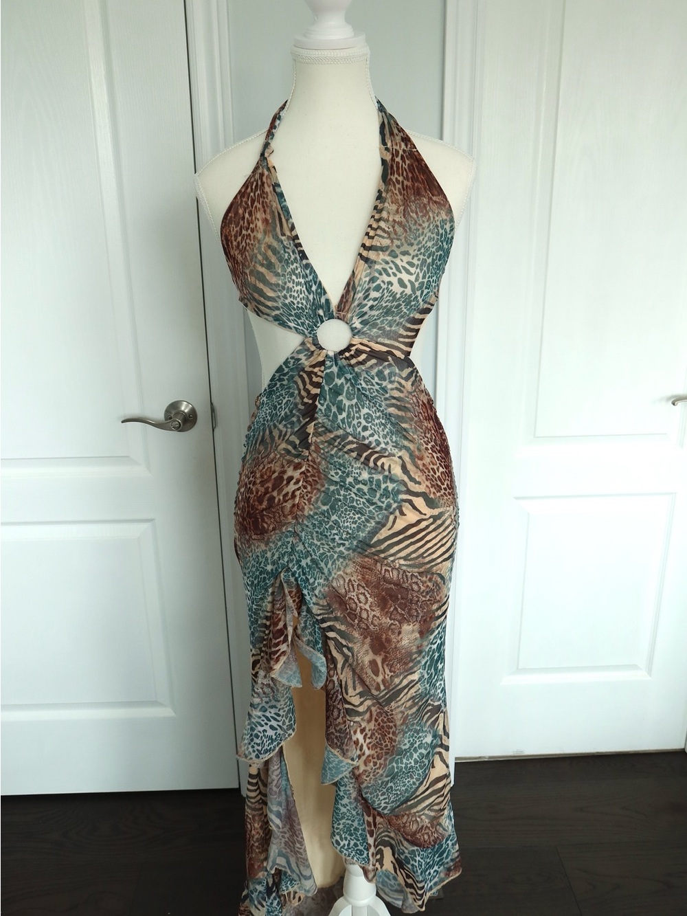 High Slit Ruffle Hem Dress
